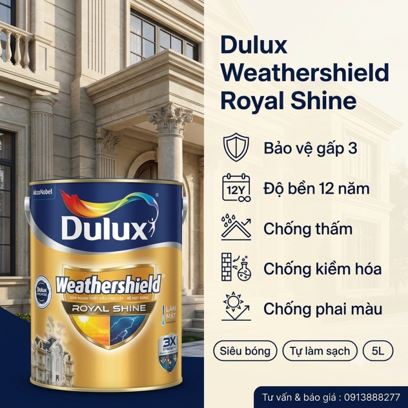 Sơn Ngoại Thất Dulux Weathershield Royal Shine RS86 Siêu Bóng 5L
