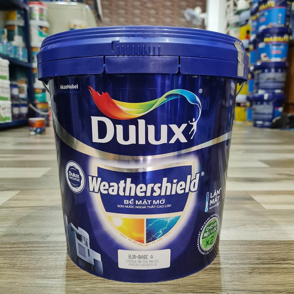 Sơn Dulux Weathershield Mờ BJ8 có màng sơn Mờ che khuyết điểm công nghệ Smart Release — ngăn chặn rêu mốc phát triển lâu hơn gấp 2 lần so với các dòng sơn ngoại thất cao cấp khác giảm nhiệt 5°C, ColourLock chống phai màu, Dirt Guard chống bám bẩn