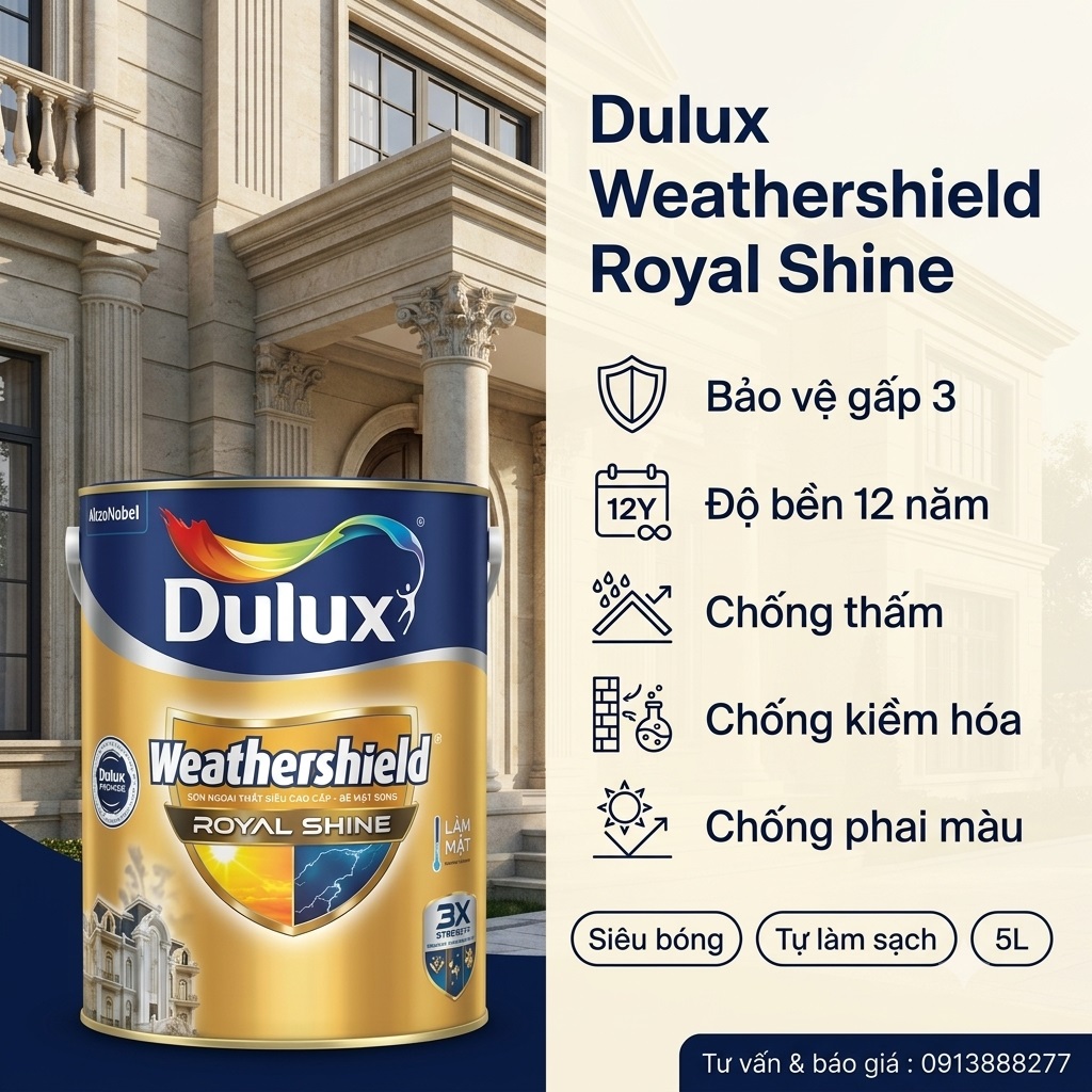 Sơn Ngoại Thất Dulux Weathershield Royal Shine RS86 Siêu Bóng 5L