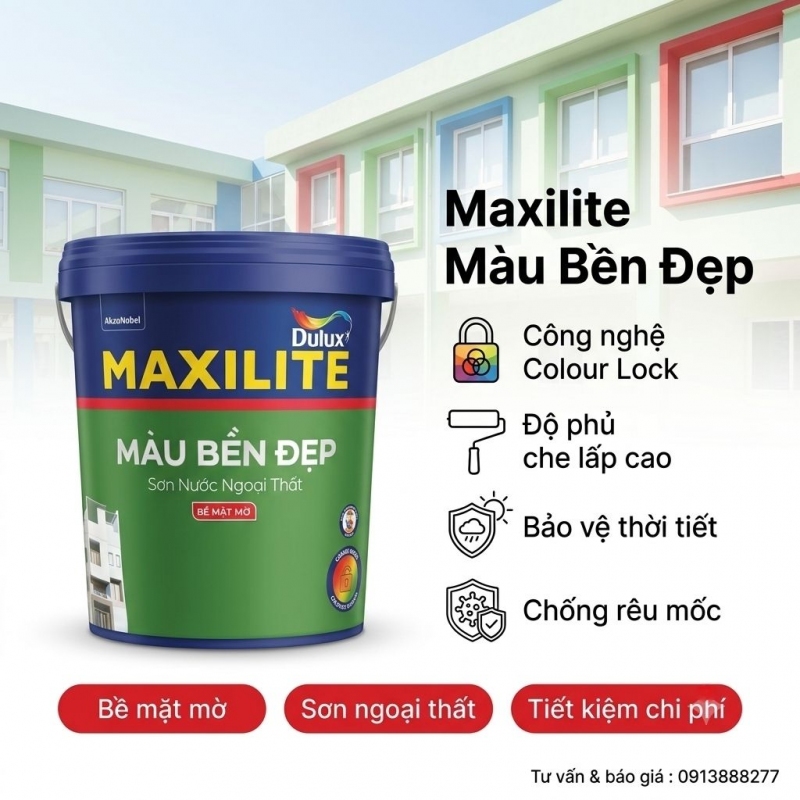 Sơn Maxilite Ngoại Thất Màu Bền Đẹp Mờ M60 Thùng 15L