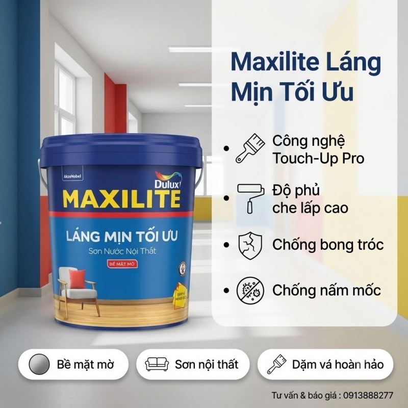 Sơn Maxilite Nội Thất Láng Mịn Tối Ưu M16 Mờ 15L