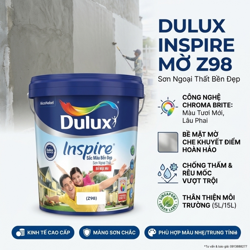 Sơn Ngoại Thất Dulux Inspire Mờ Z98 Bền Màu 15L