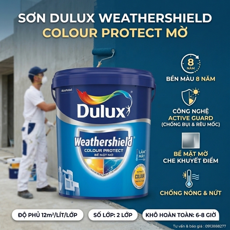 Sơn Ngoại Thất Dulux Weathershield Colour Protect Mờ E015 15L