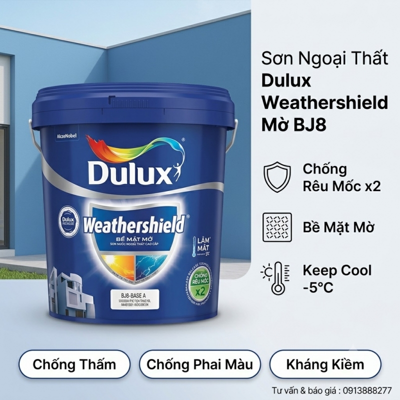 Sơn Ngoại Thất Dulux Weathershield Mờ BJ8 Chống Thấm 15L