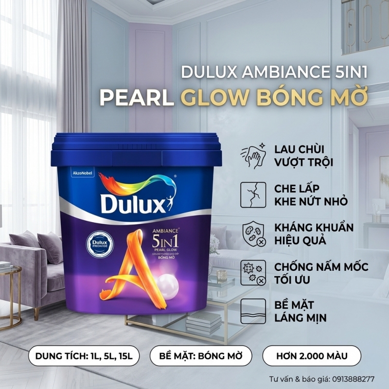 Sơn Nội Thất Dulux Ambiance 5in1 Pearl Glow 66A  Bóng Mờ 15L