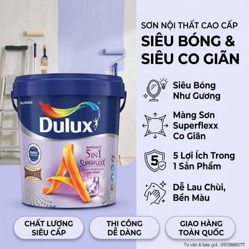 Sơn Nội Thất Dulux Ambiance 5in1 Superflexx Siêu Bóng Z611B 5L