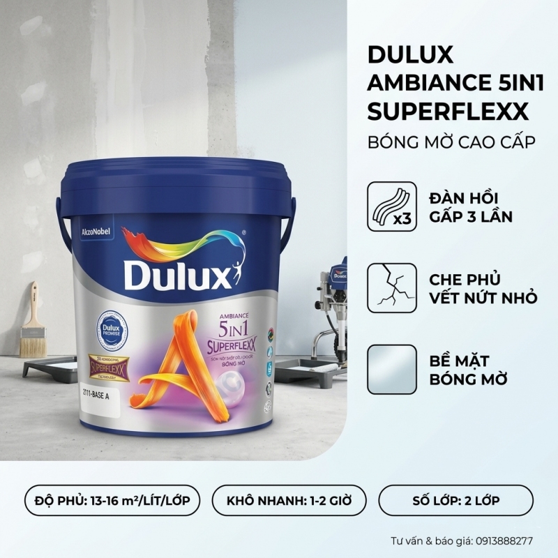 Sơn Nội Thất Dulux Ambiance 5in1 Superflexx Z611 Bóng Mờ 5L