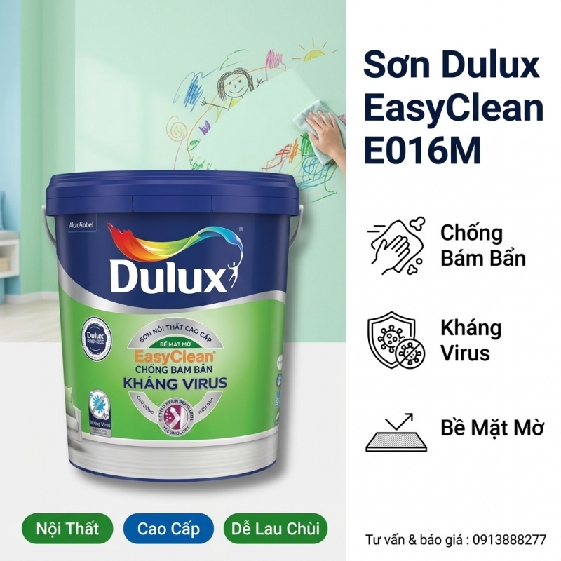 Sơn Nôi Thất Dulux EasyClean Chống Bám Bẩn Kháng Virus Mờ E016M