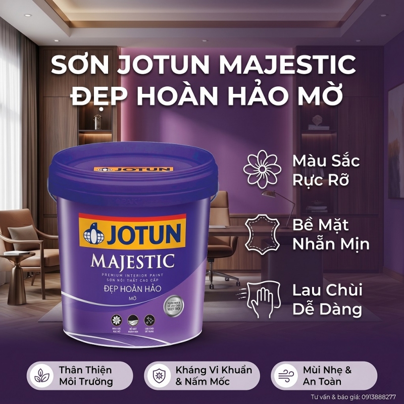 Sơn Nội Thất Jotun Majectis Đẹp Hoàn Hảo Mờ 15L