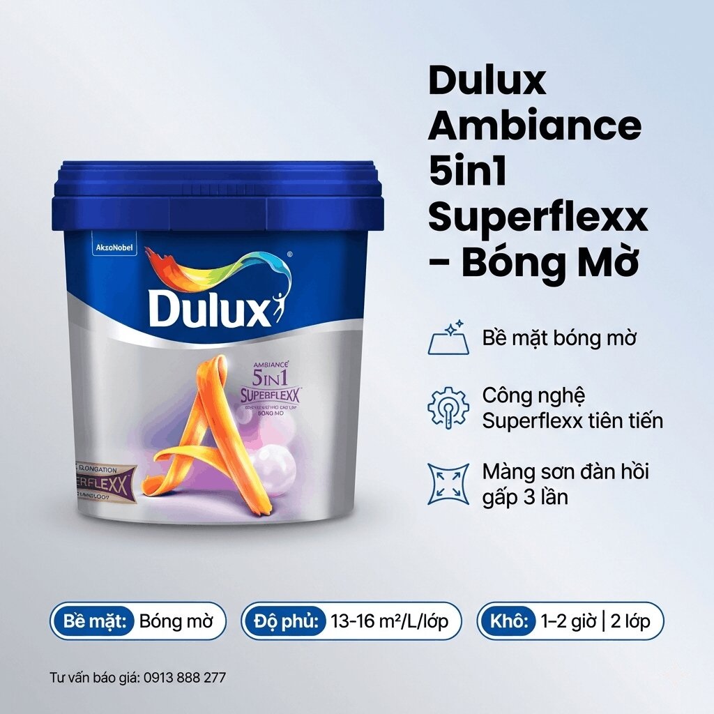 Sơn Nội Thất Siêu Cao Cấp Dulux Ambiance 5in1 SuperFlexx Z611 - Màng Co Giãn Gấp 3 Lần Giá Chính Hãng TP.HCM