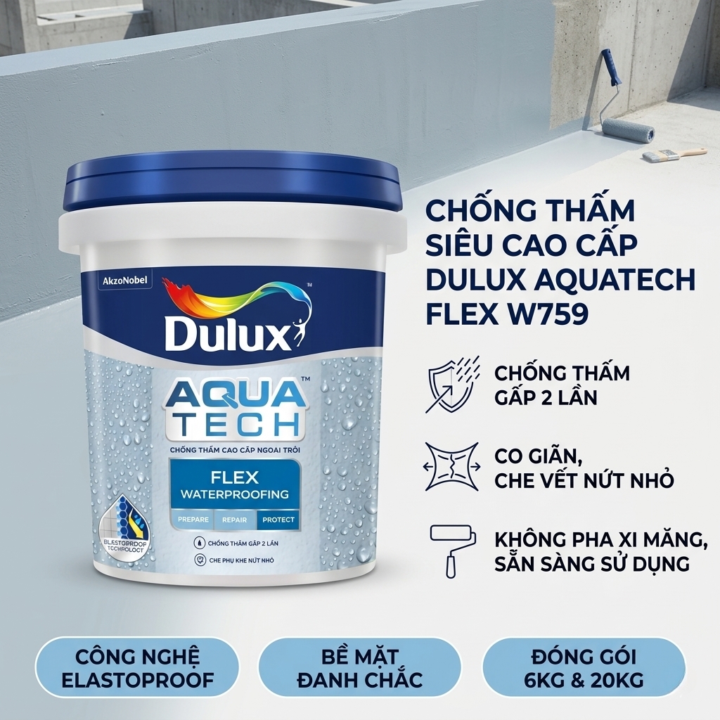 Sơn Chống Thấm Dulux Aquatech Flex W759 - Sơn Chống Thấm Tường Ngoài Trời