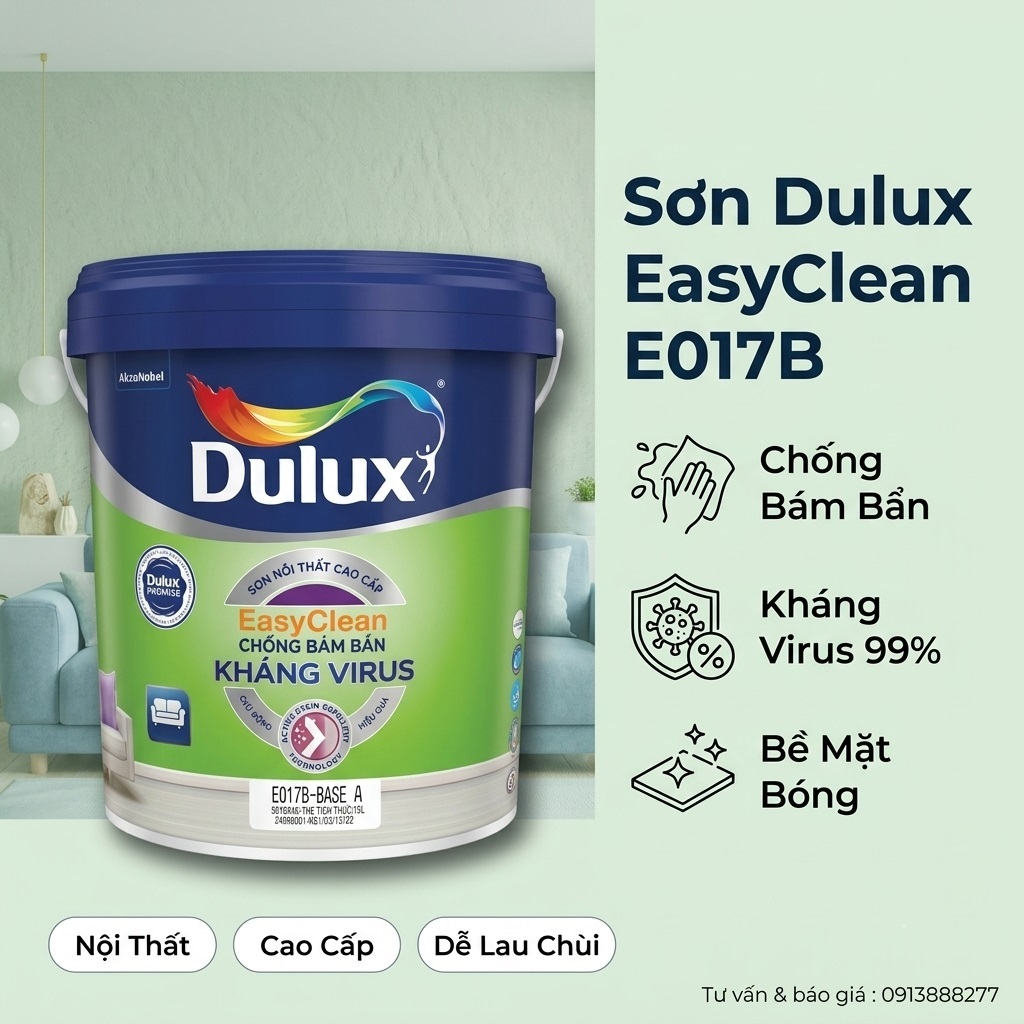 son dulux easyclean chong bam ban khang virus bong e017b 15l