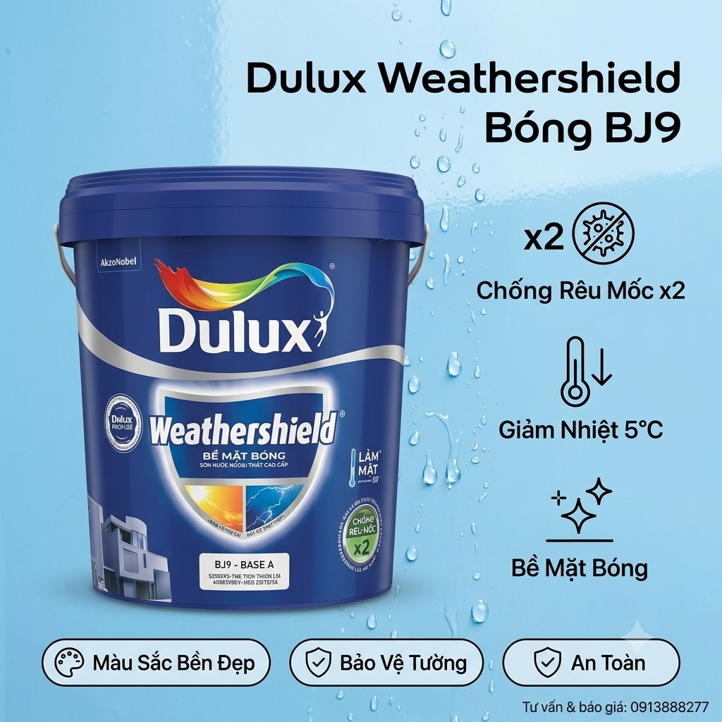 Sơn Dulux Weathershield Bóng BJ9 Chống Thấm Bảo Vệ tường ngoại thất bền lâu