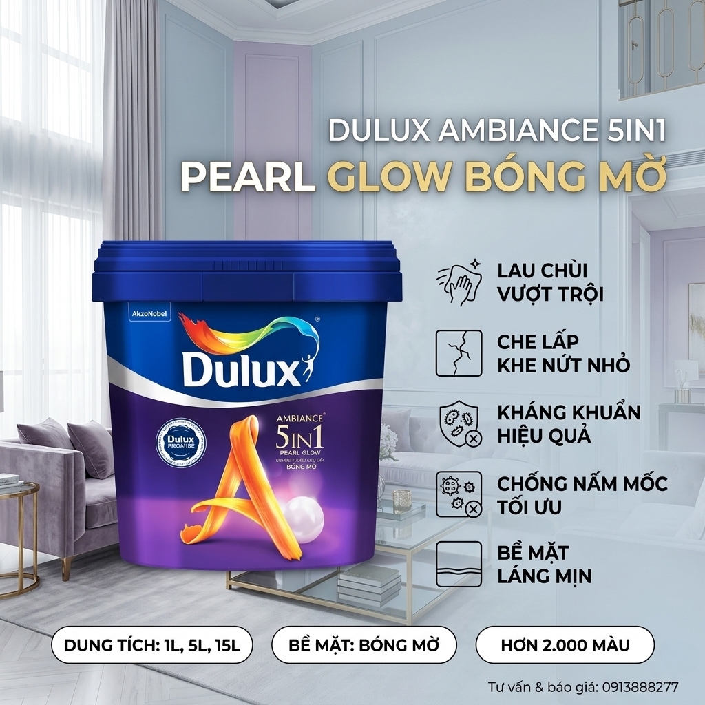 Sơn Nội Thất Dulux Ambiance 5in1 Pearl Glow 66A Bóng Mờ 15L
